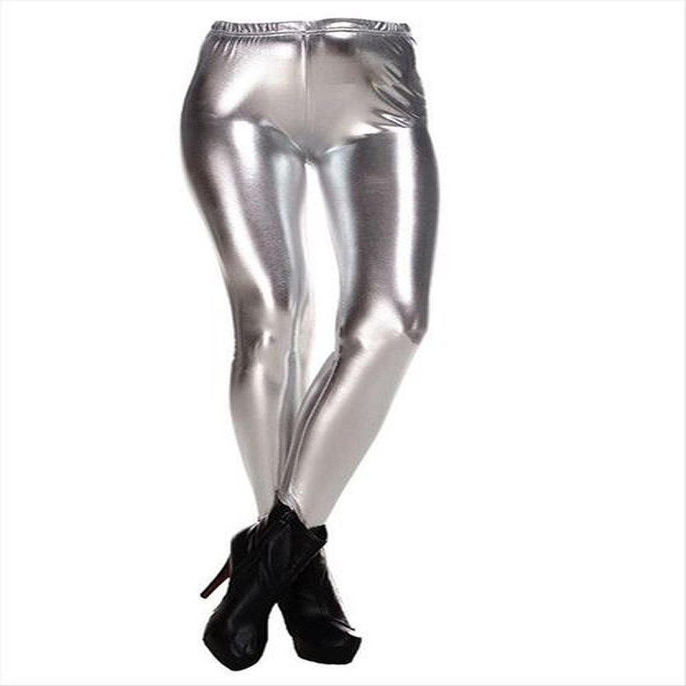 new fashion women leggings shiny metallic color elastic waist skinny