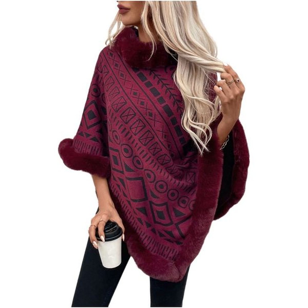 new fashion womens sweater cape coat long casual loose fur