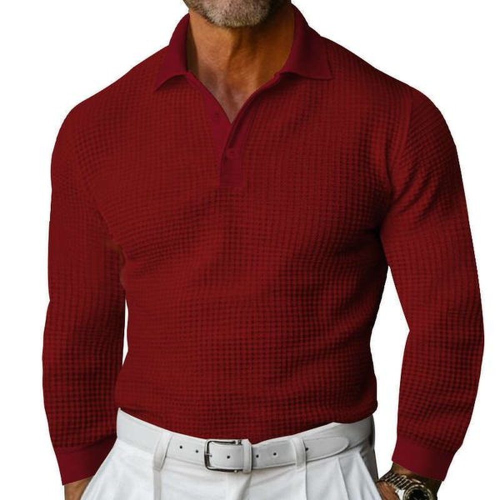 New Foreign Trade Men's Waffle Collar Button Up Long Sleeved Polo Shirt For Vacation And Leisure, Fashionable Quality Classic