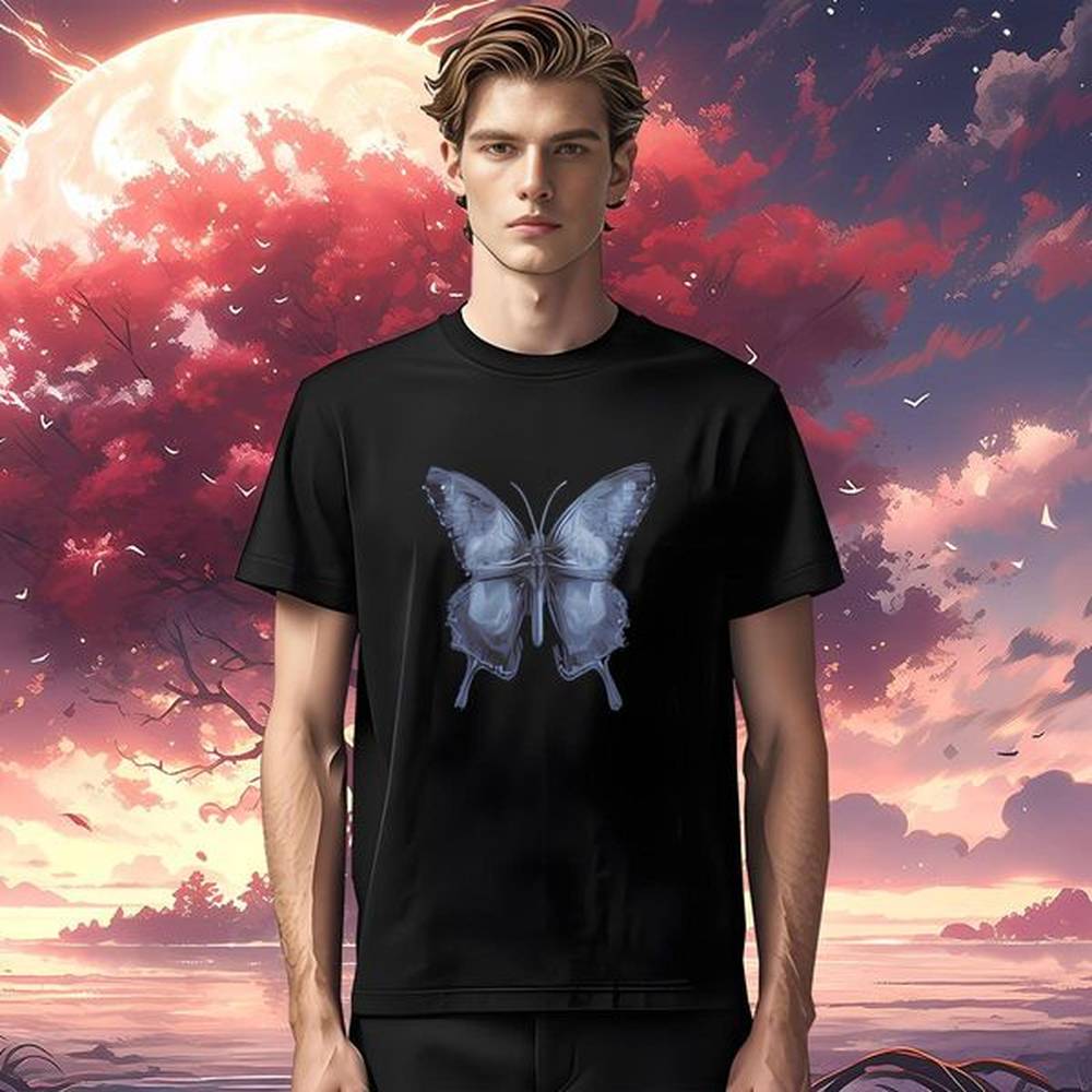 2024 New 230g 100% Cotton Man T Shirts Butterfly High Street Hip Hop Tshirts Tops Shirt Short Sleeve Soft Loose Fit White Plus Size
