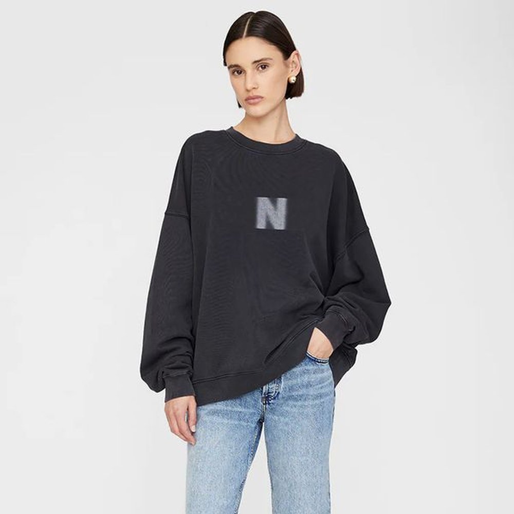 new high quality washed black sweatshirts printed vintage women designer
