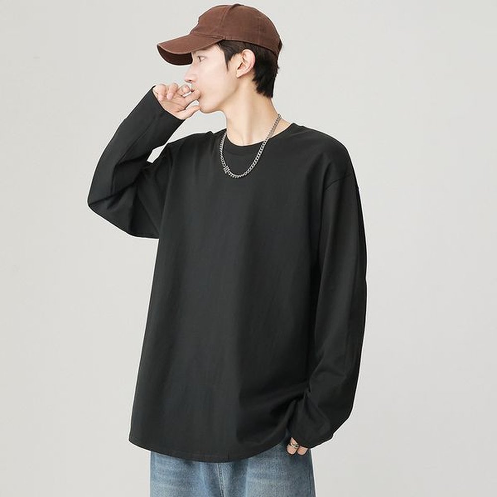New hoodie for men's spring and autumn couples casual loose solid color hoodie simple round neck long sleeved T-shirt men's base s