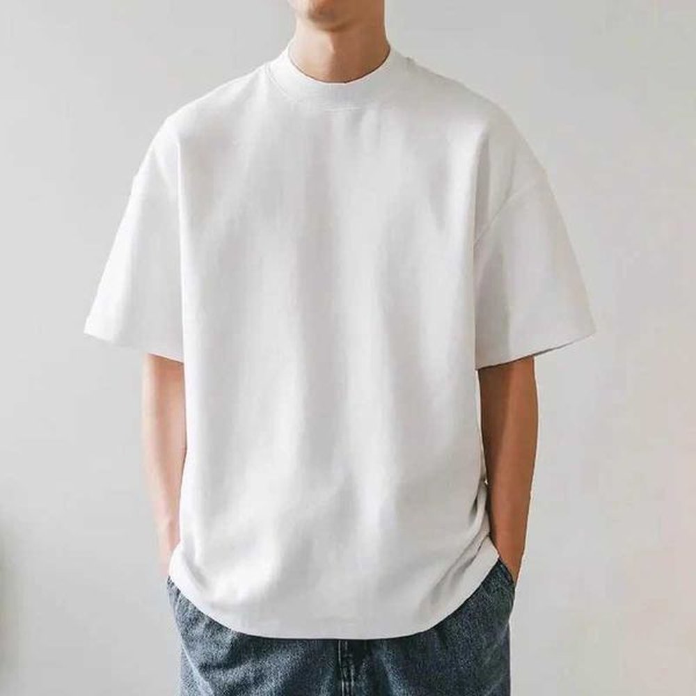 New Idea Mens Loose Set 100% Cotton Mens Summer Cool Top Solid Color T-shirt O-neck Mens Clothing M250108