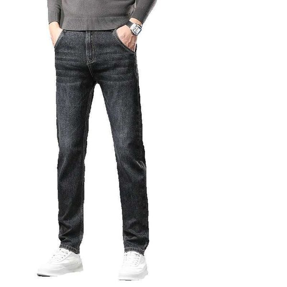 2024 New Jeans Autumn Winter with Thick Velvet Loose Straight Tube Simple and Trendy Brand Mens Casual Long Pants Straight Tube Gold Velvet