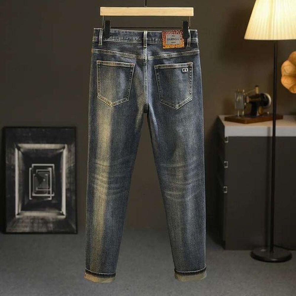 new jeans men's slim fit all-matching brand high-end casual fashion spring and autumn light trendy long pants