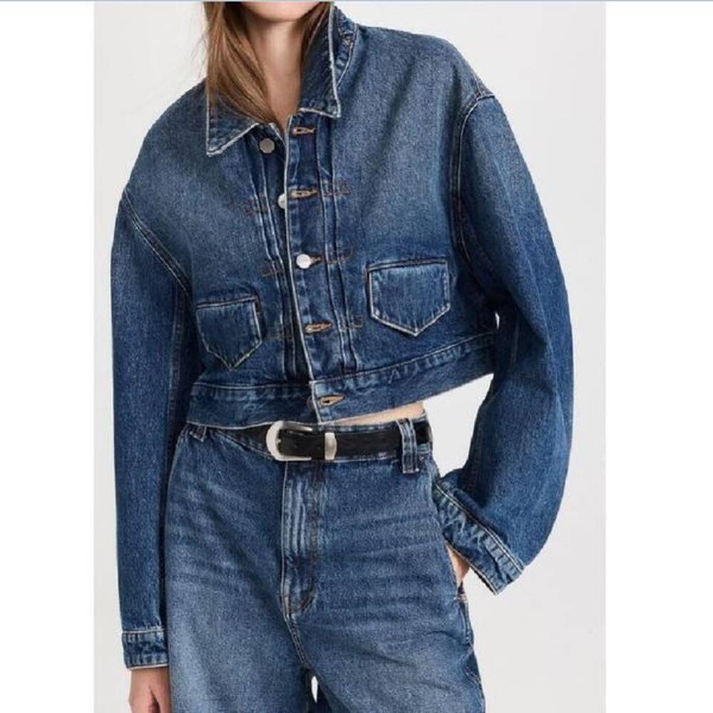 new kha ite deep blue short sleeved denim jacket