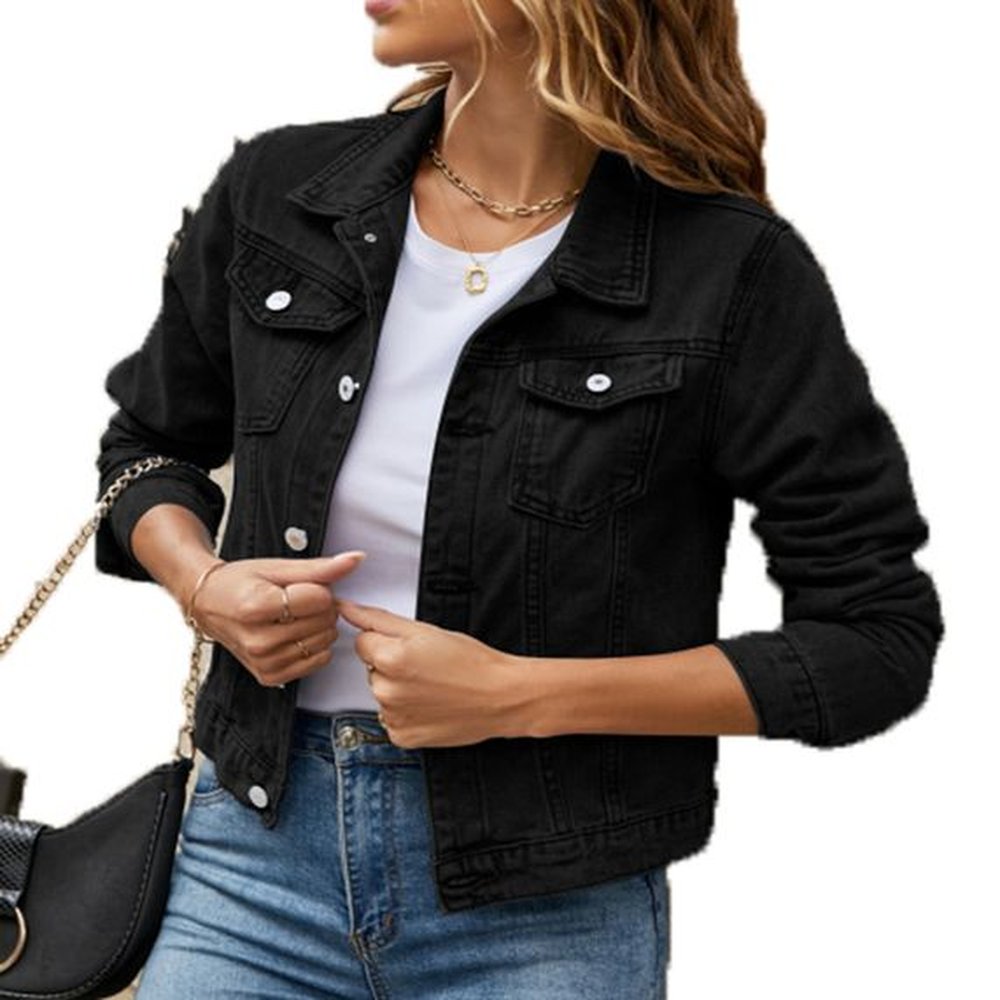 new large size jean jacket women solid color versatile