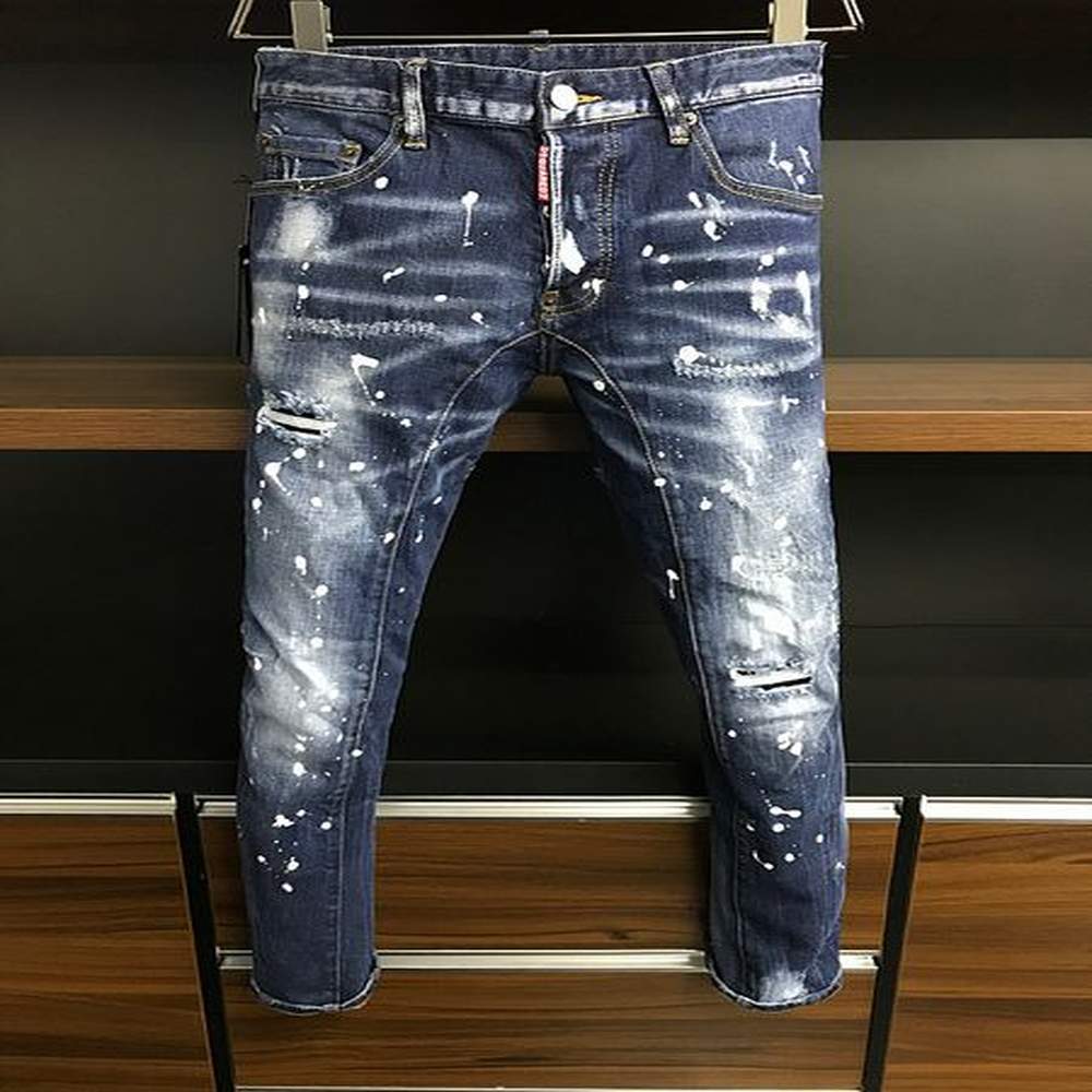 New Men Jeans Hole Light Blue Dark gray Italy Brand Man Long Pants Trousers Streetwear denim Skinny Slim Straight Biker Jean for Women Top q