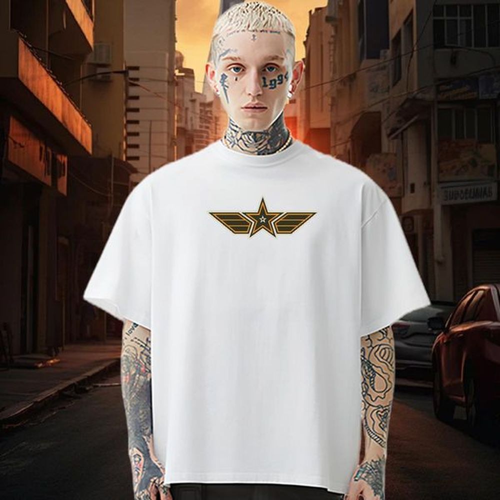 2024 New Men Tshirts 100% Cotton 230g Anime Printing Street army Breathable Crew Neck T Shirt For Man Loose Oversized Clothes