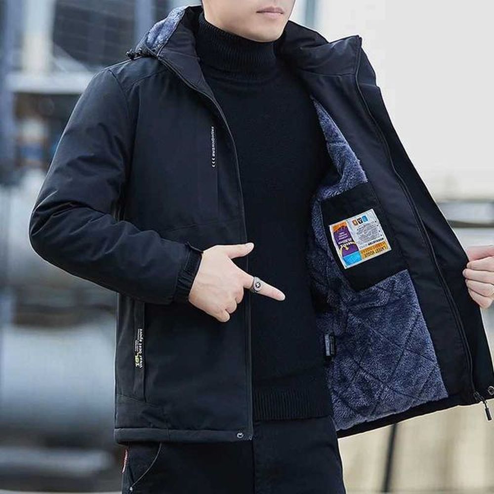 New Men Winter Parka Fleece Lined Hat Detachable Thick Warm Hooded Warm Hat Coat Male Size 5XL Plush Jacket Autumn Outwearing LX241018