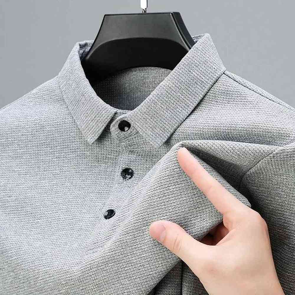 New Mens Business Fashion Casual Long Sleeved Shirt Solid Color Polo Shirt Fashionable Breathable Comfortable Versatile TopXJ241225