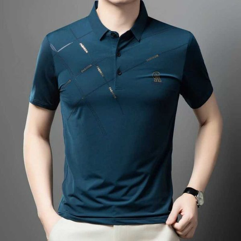 2024 New Mens High-end Ice Silk Polo Shirt Short Sleeved T-shirt Summer Business Casual Loose Top T-shirtXJ241028