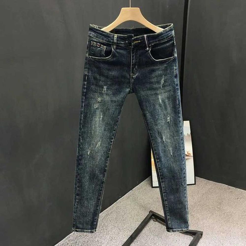 2024 new mens pants solid little leg mens jeans streetwear bicycle tight zipper blue cactus long denim W241118