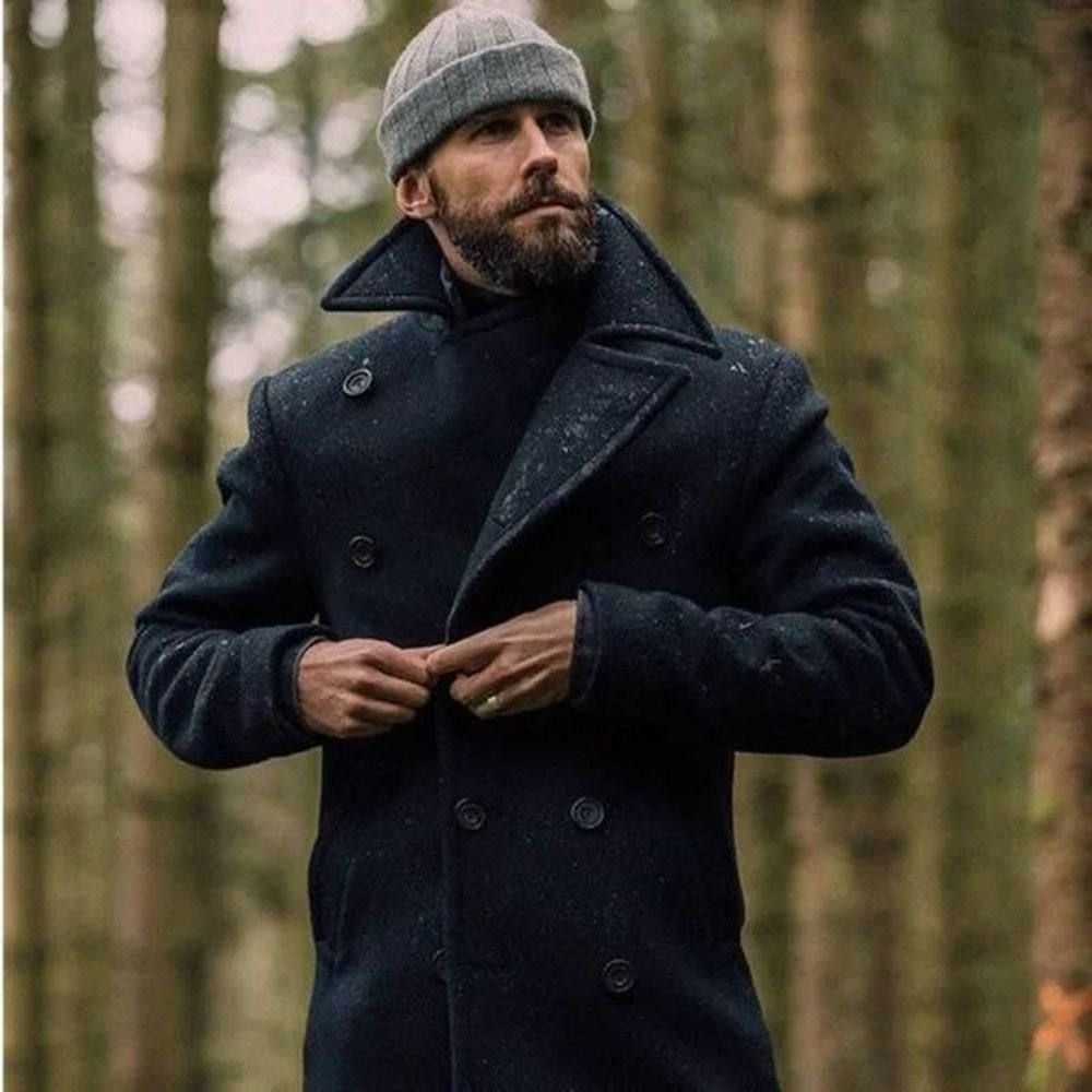 New Mens Peacoat Long-sleeved Tweed Coat Autumn and Winter Fashion Solid Color Long Overcoats Large Size Male JacketsXJ241212