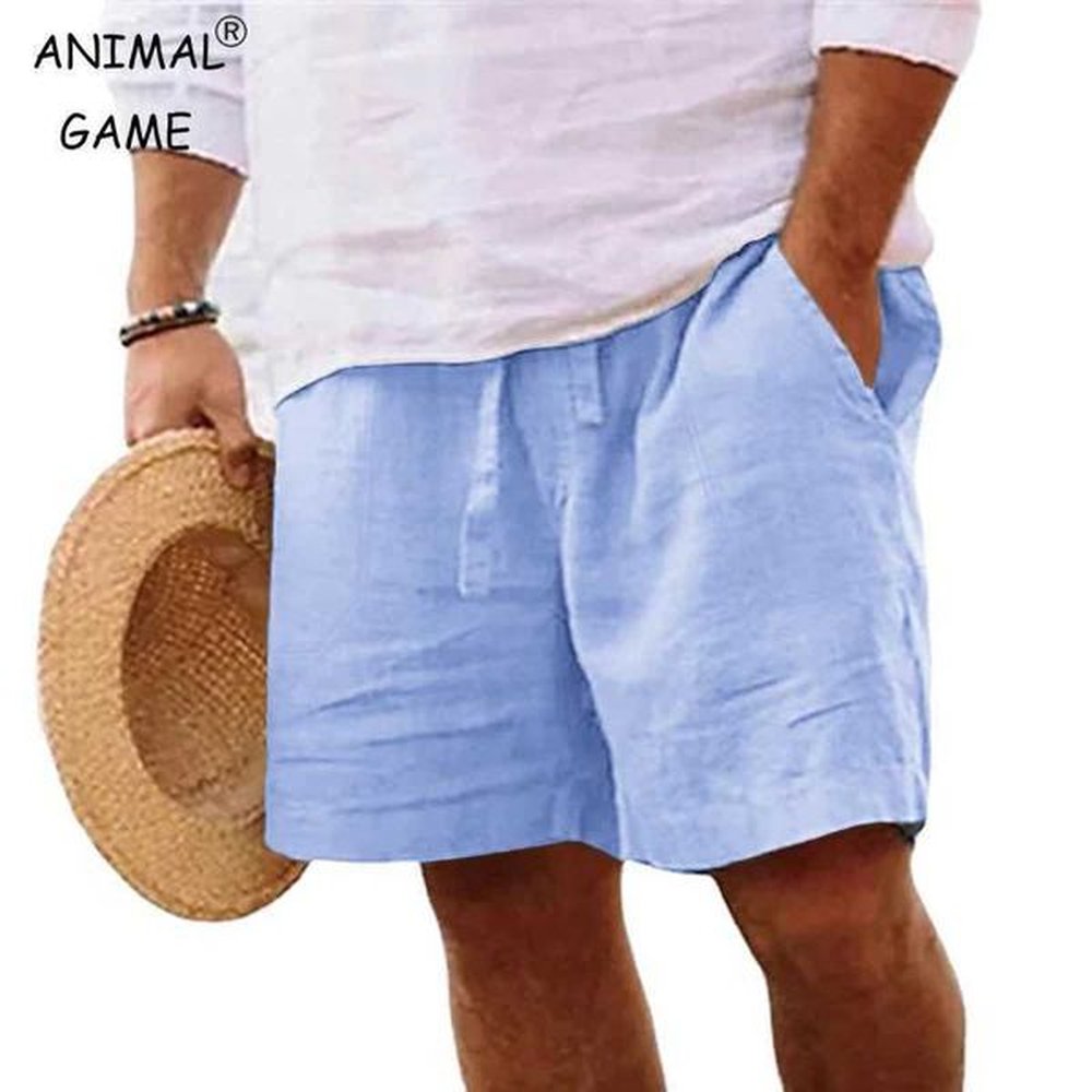 New mens solid color short lightweight sports pants linen beach shorts mens jogging sports shorts W241226
