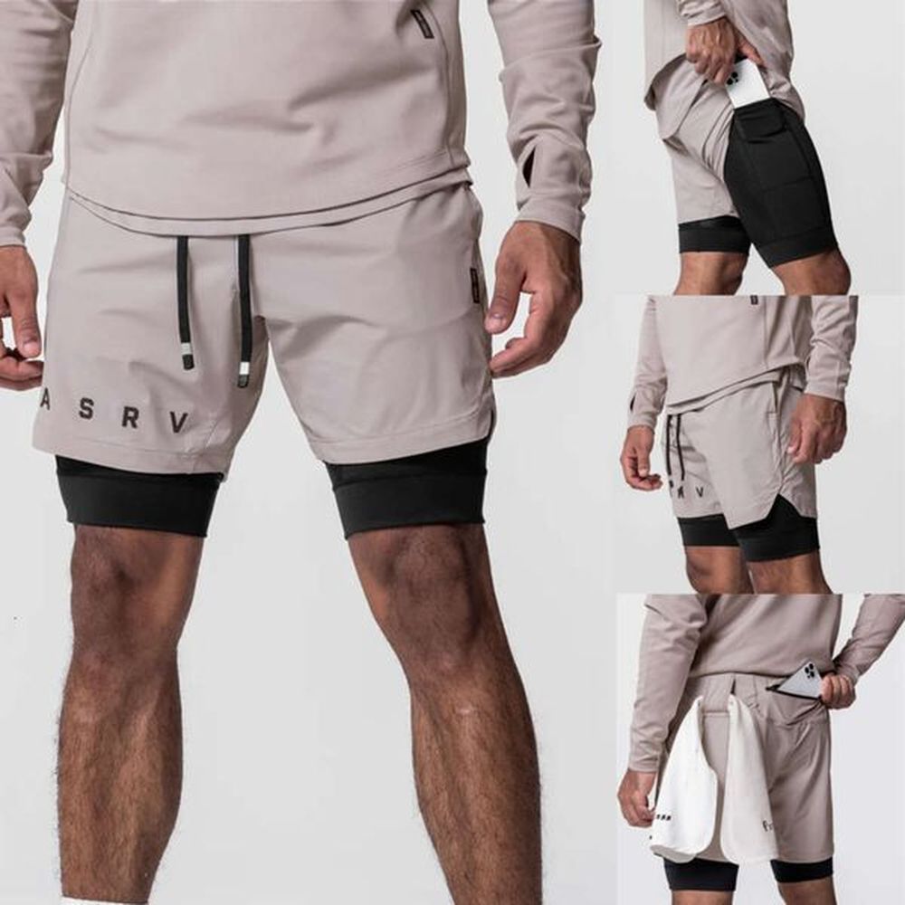 New Men's Sports Fiess 2-in-1 Quick-drying Breathable Stretch Double-layer Shorts Joggers Gym Running Training Pants