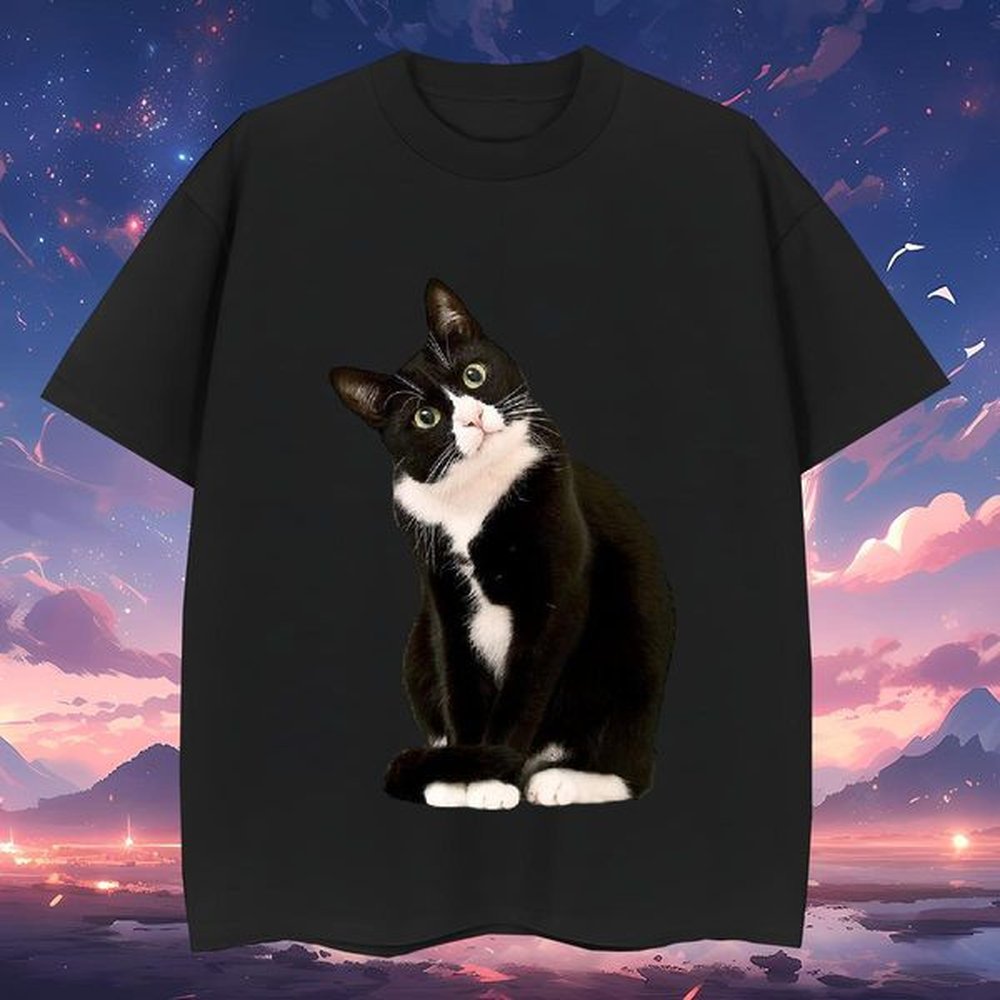 New Mens Tshirts cat Hip Hop Street 230g Cotton Tees Shirts Round Neck Short Sleeve Loose Man T Shirts Plus Size Cartoon