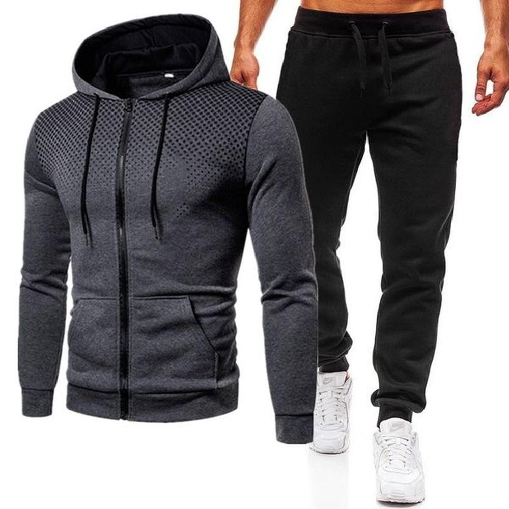 2025 New men's two-piece warm jacket and long pants sportswear zippered jacket outdoor hooded sweater sportswear jogging