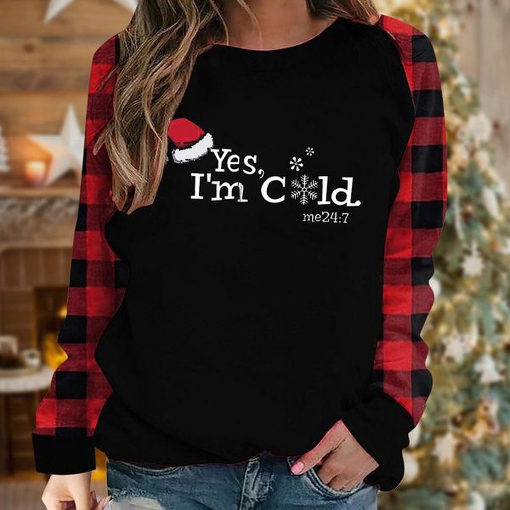 new plaid sleeves yes im cold printed base shirt womens