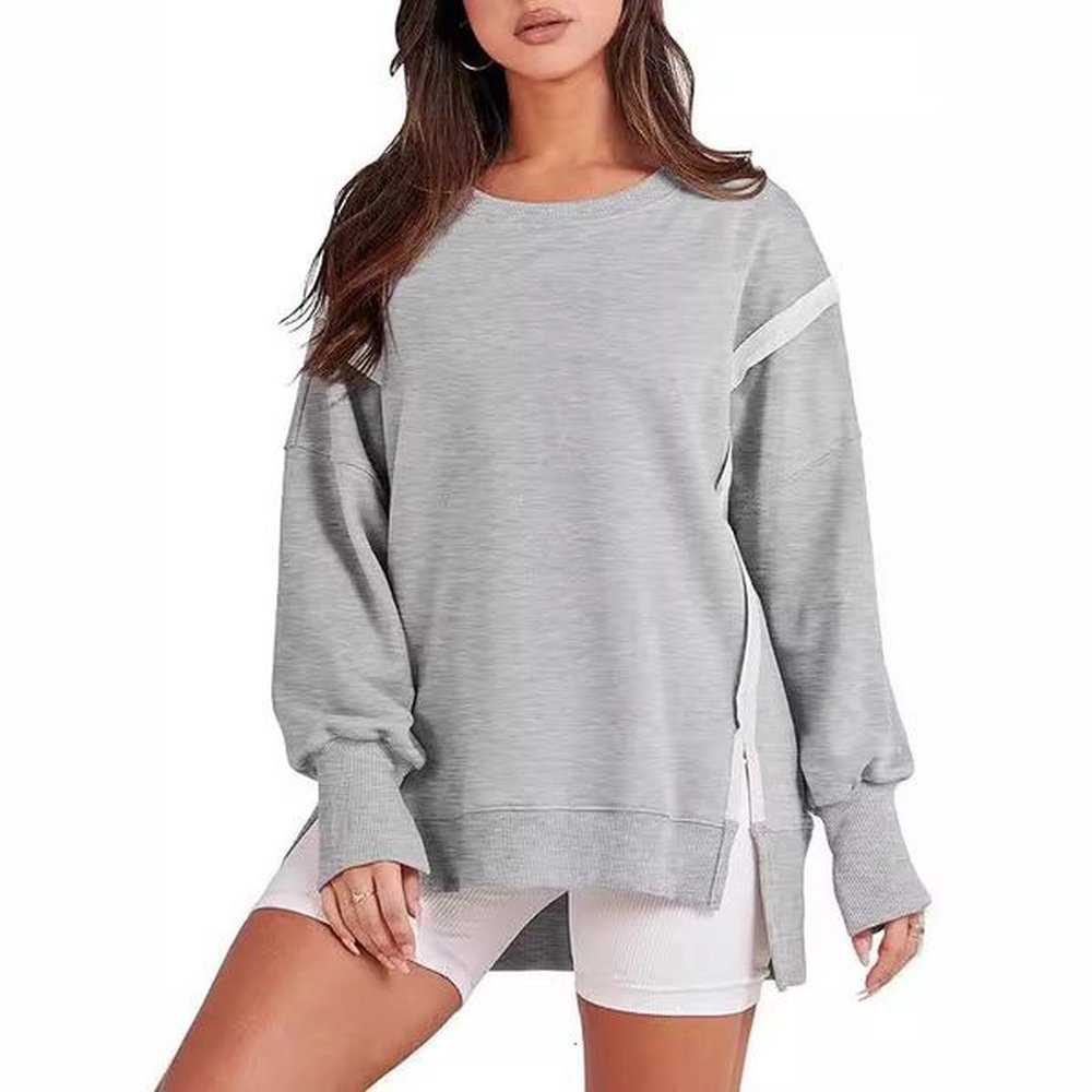 new round neck long sleeved top with split edges