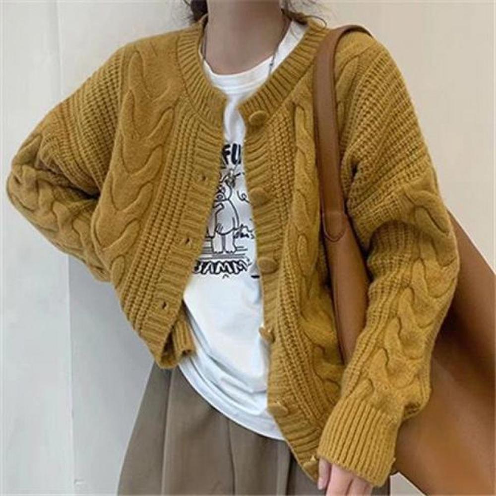 new simple literature and art fried dough twists cardigan