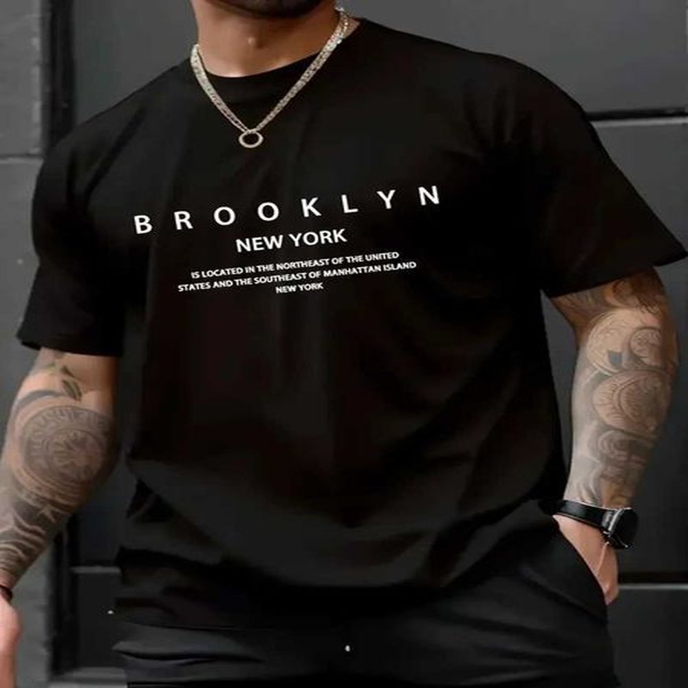 New solid color letter printed mens T-shirt daily casual round neck T-shirt summer breathable and comfortable short sleeved top Y241113