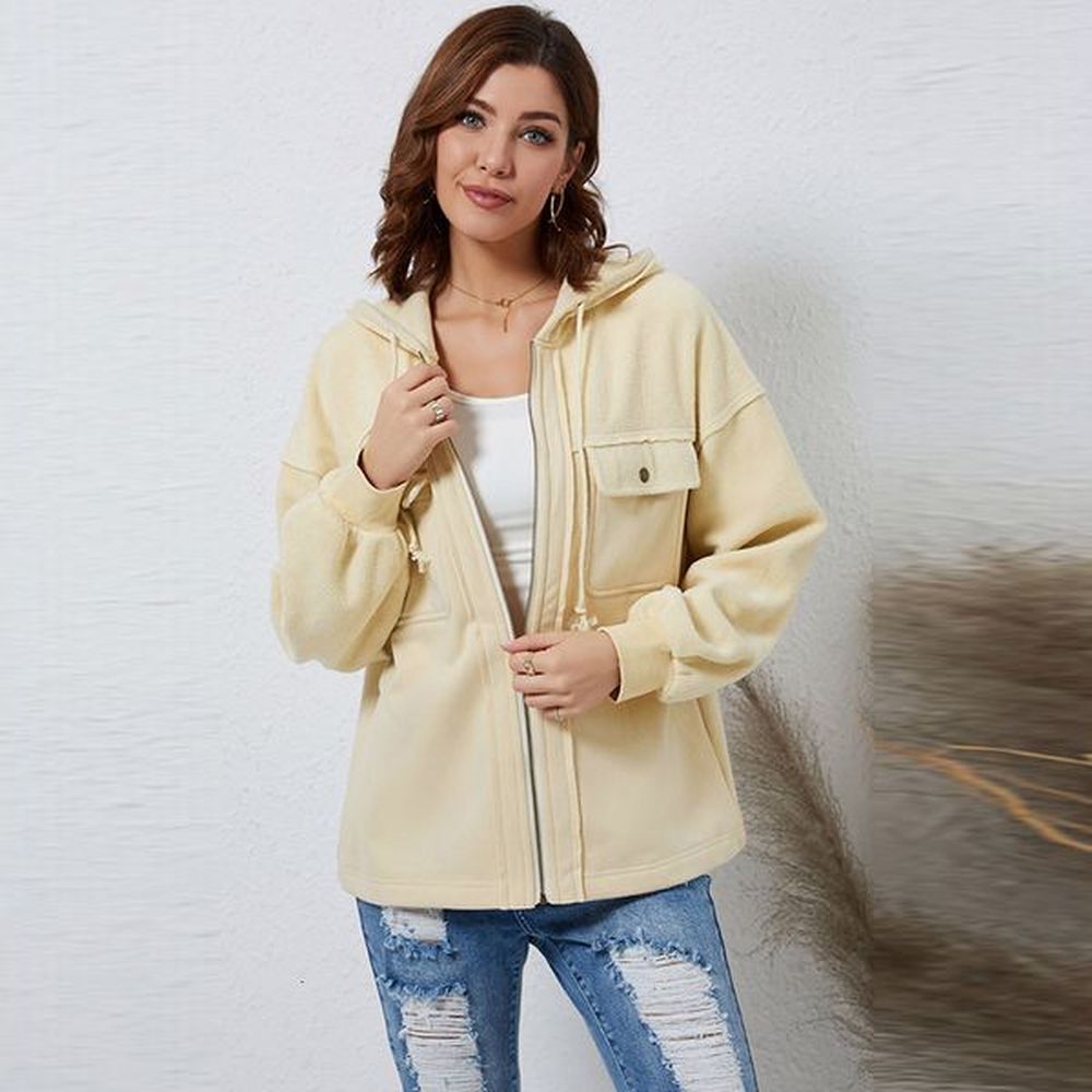 new solid loose zipper jacket womens casual style versatile pocket