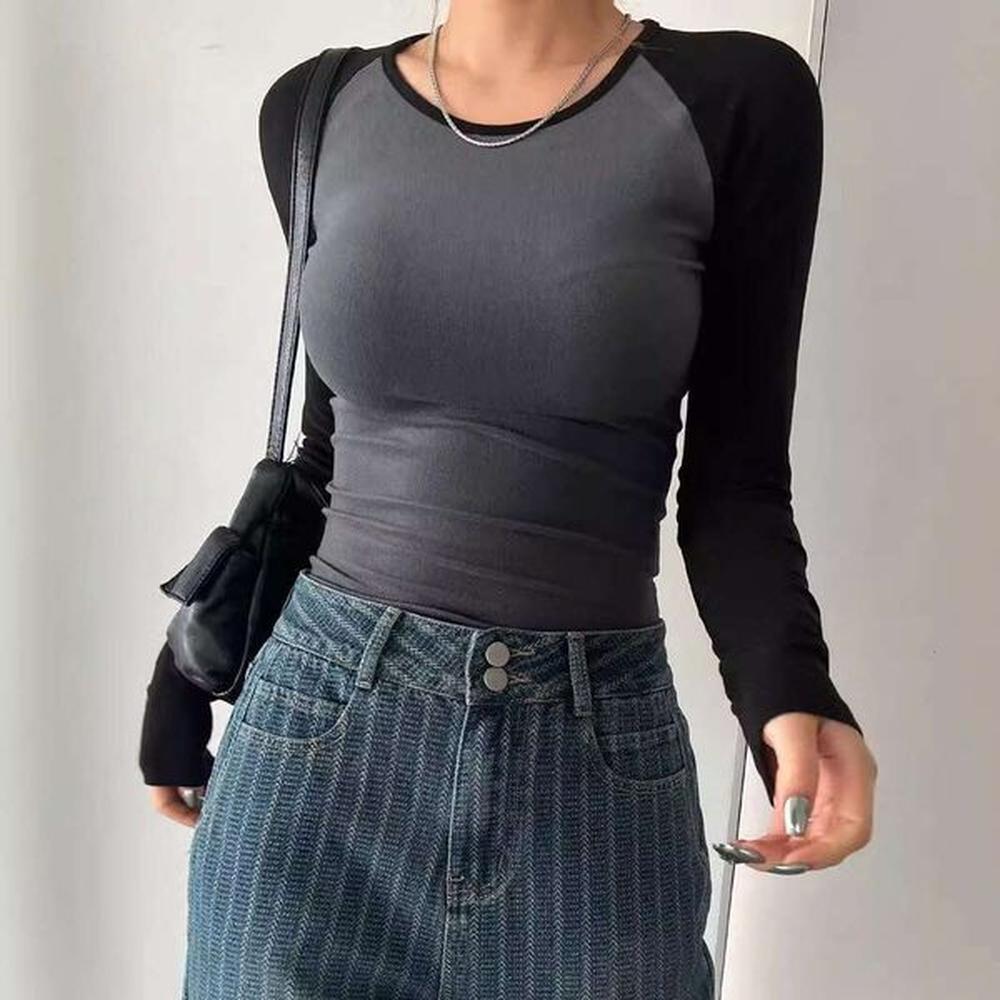 new spring and autumn front shoulder tshirt women long