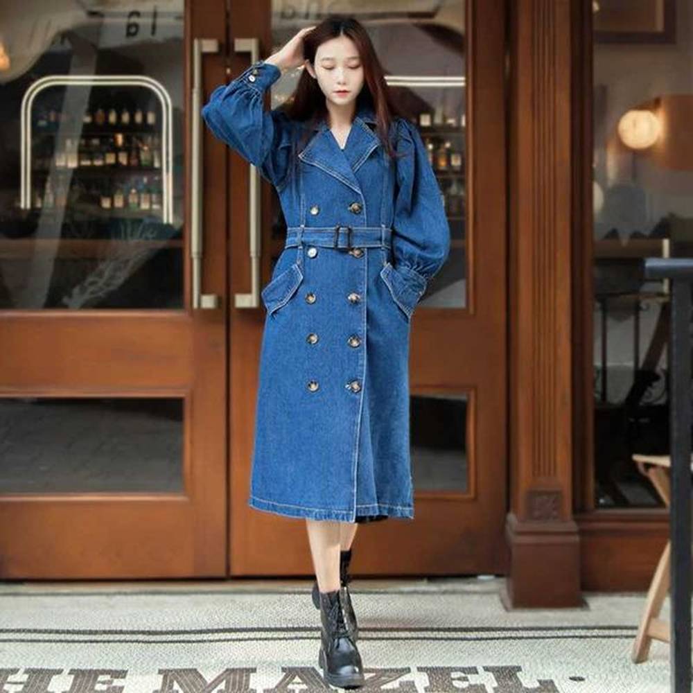 new spring autumn denim long trench coats for womens