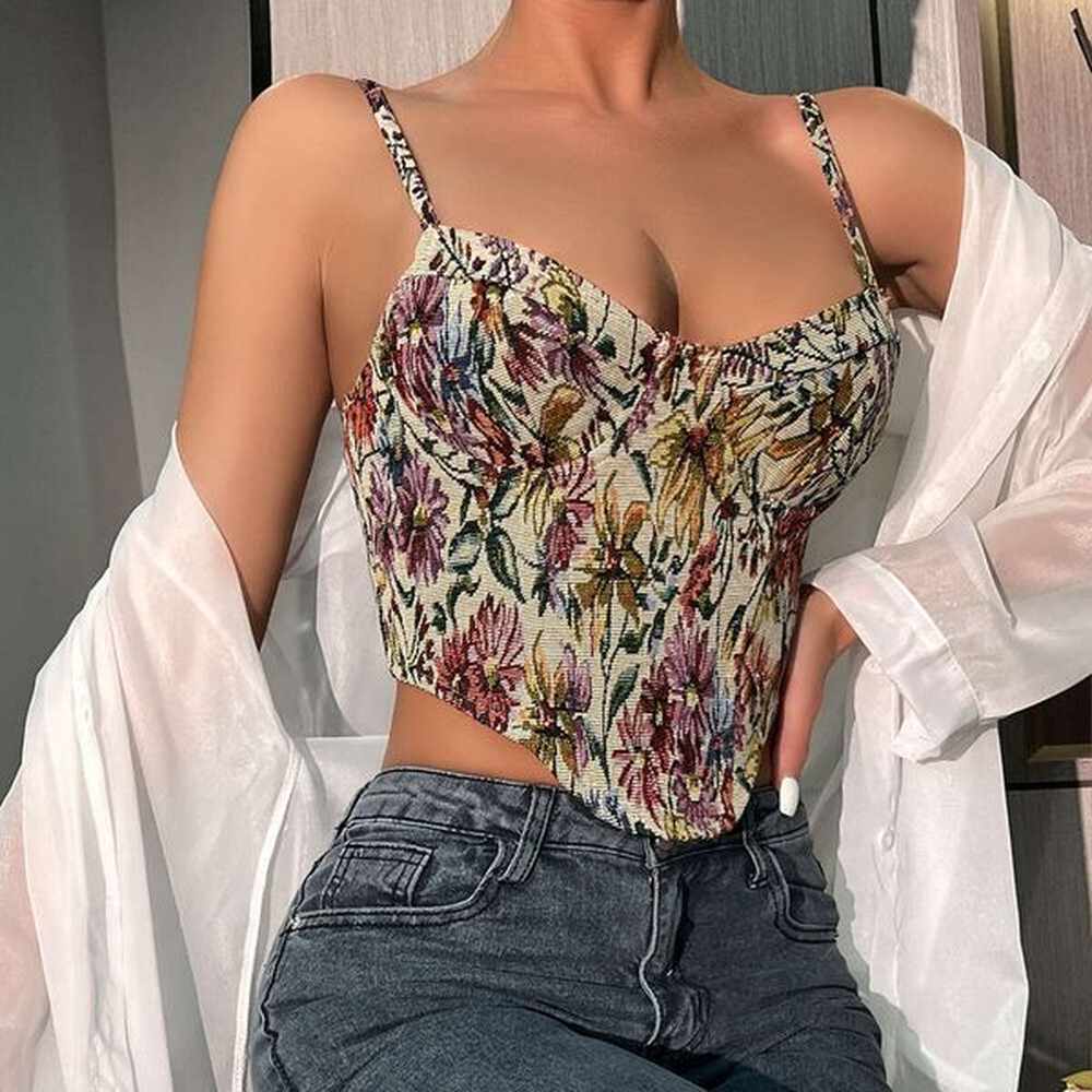 new street flower niche camisole french court waist cinched vest