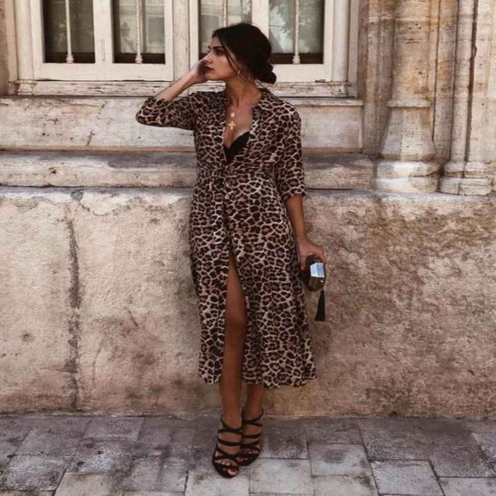new style women dress sexy women leopard chiffon long sleeve