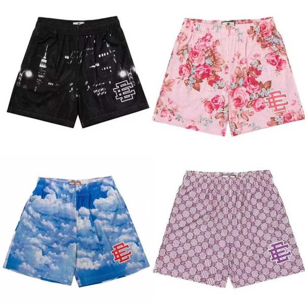New Summer Basic Grid Classic Flower Printed Gym Mens Basketball Sports Beach Shorts H241227