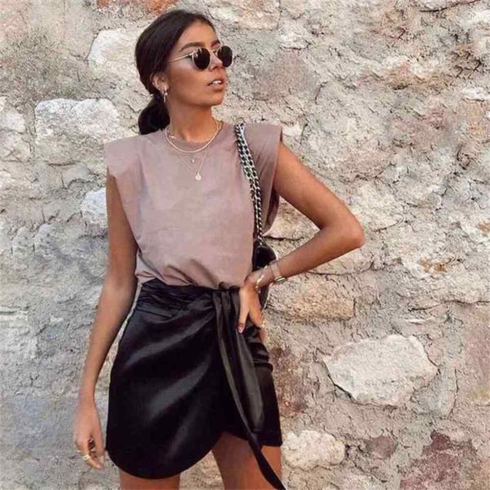 new summer women tops shoulder pads sleeveless tank cotton