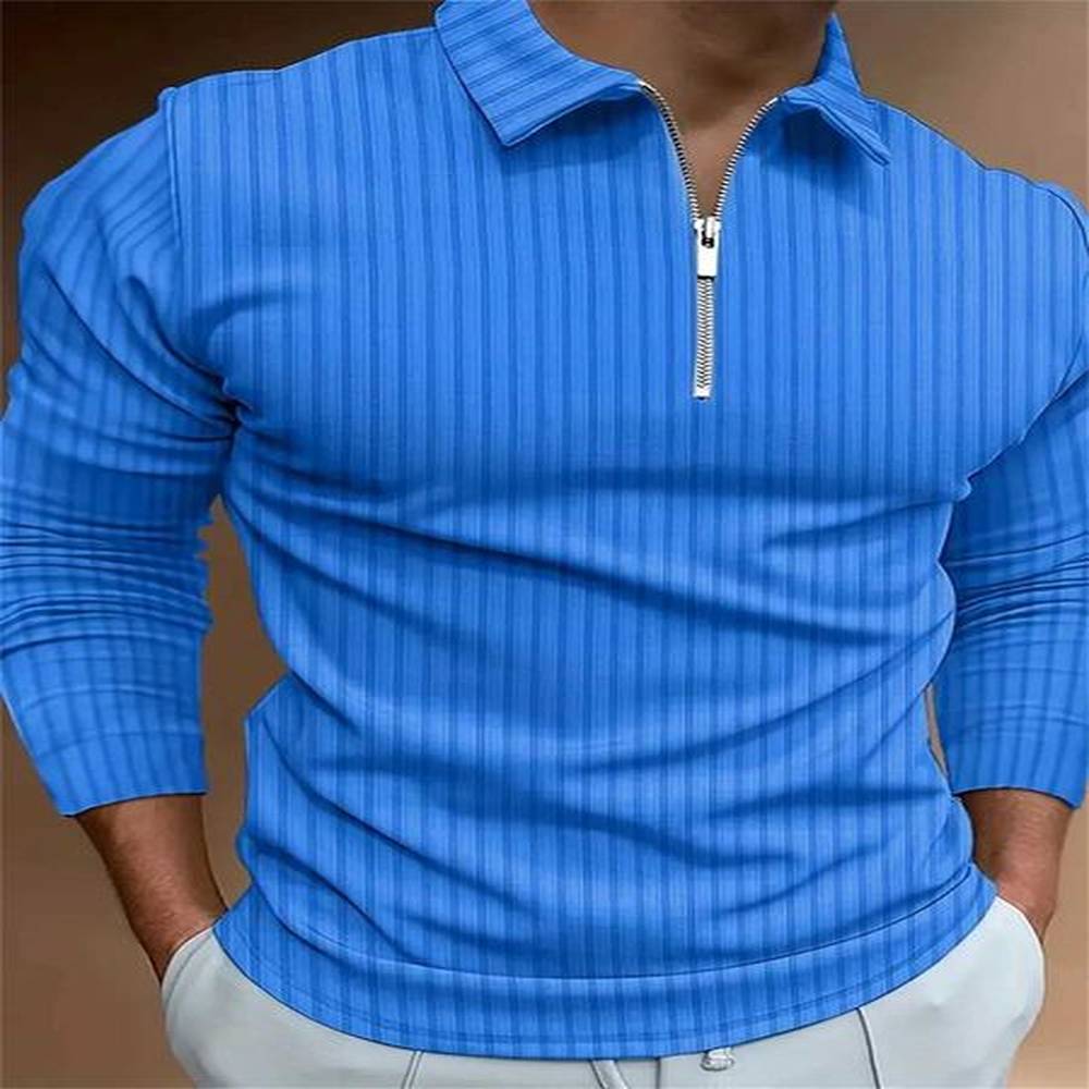 New Trend Fashion Simple High-end Solid Color Business Office Casual Striped Lapel Long Sleeve Mens POLO ShirtX240912