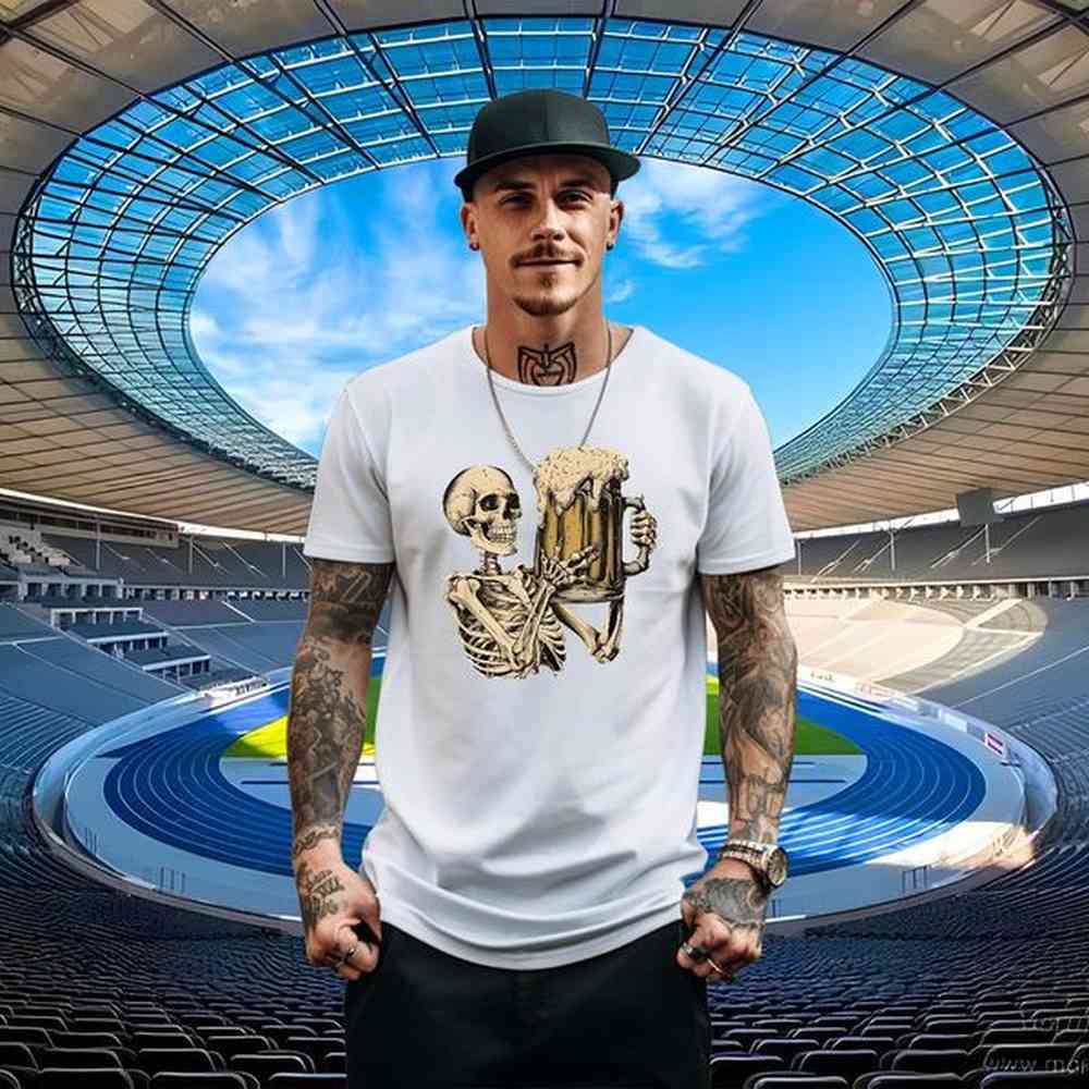 New T-Shirts for Men skull Clothes 230g Cotton Casual Daily Wear Designer Skull Round Neck Short Sleeve Men Tops Tees