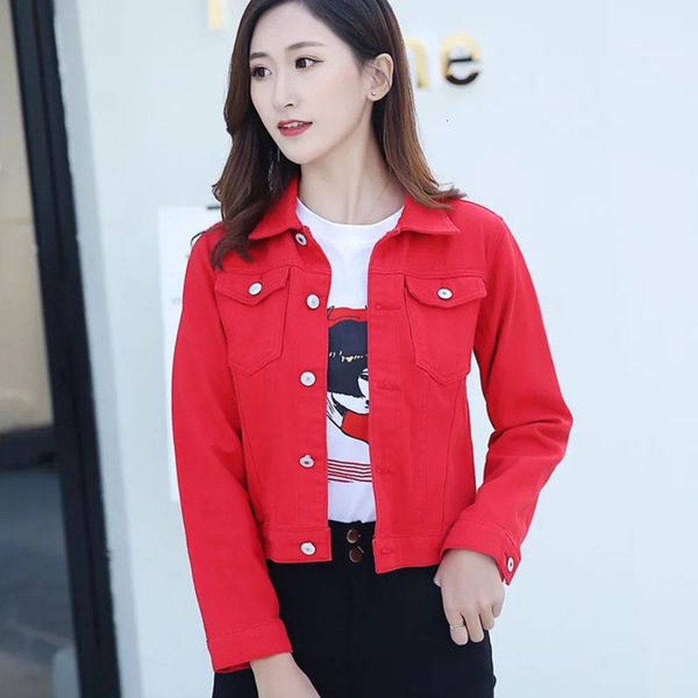 new white casual slim fit solid denim spring and autumn