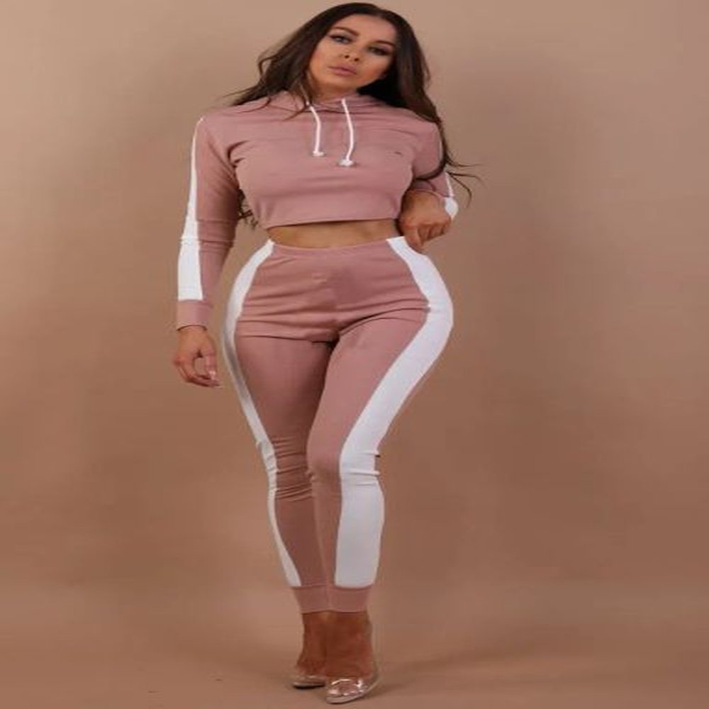 new women tracksuit striped yoga set hooded crop top high
