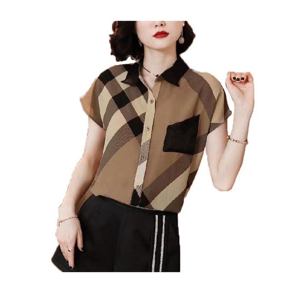new womens casual shirt vintage plaid khaki temperament high quality