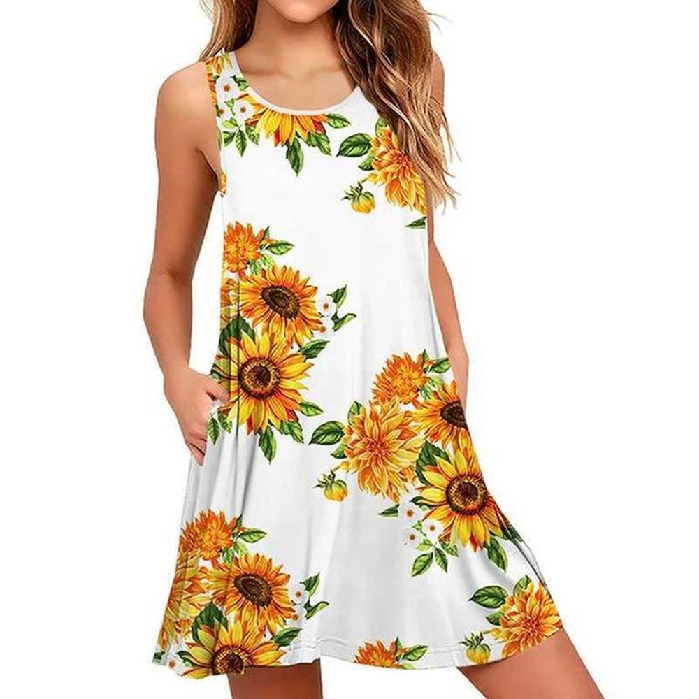 new womens dresses summer casual sveless skirts suower printed round