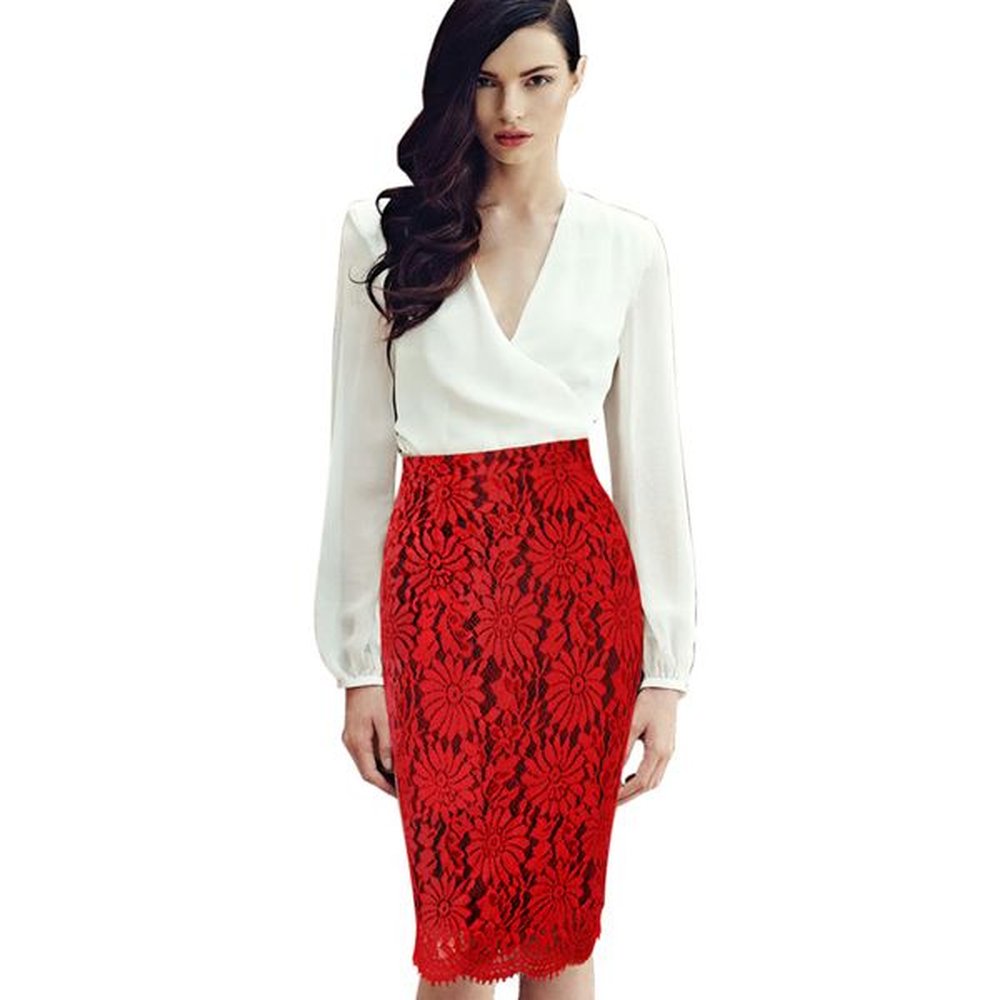 new womens elegant floral lace high waist elastic wear to