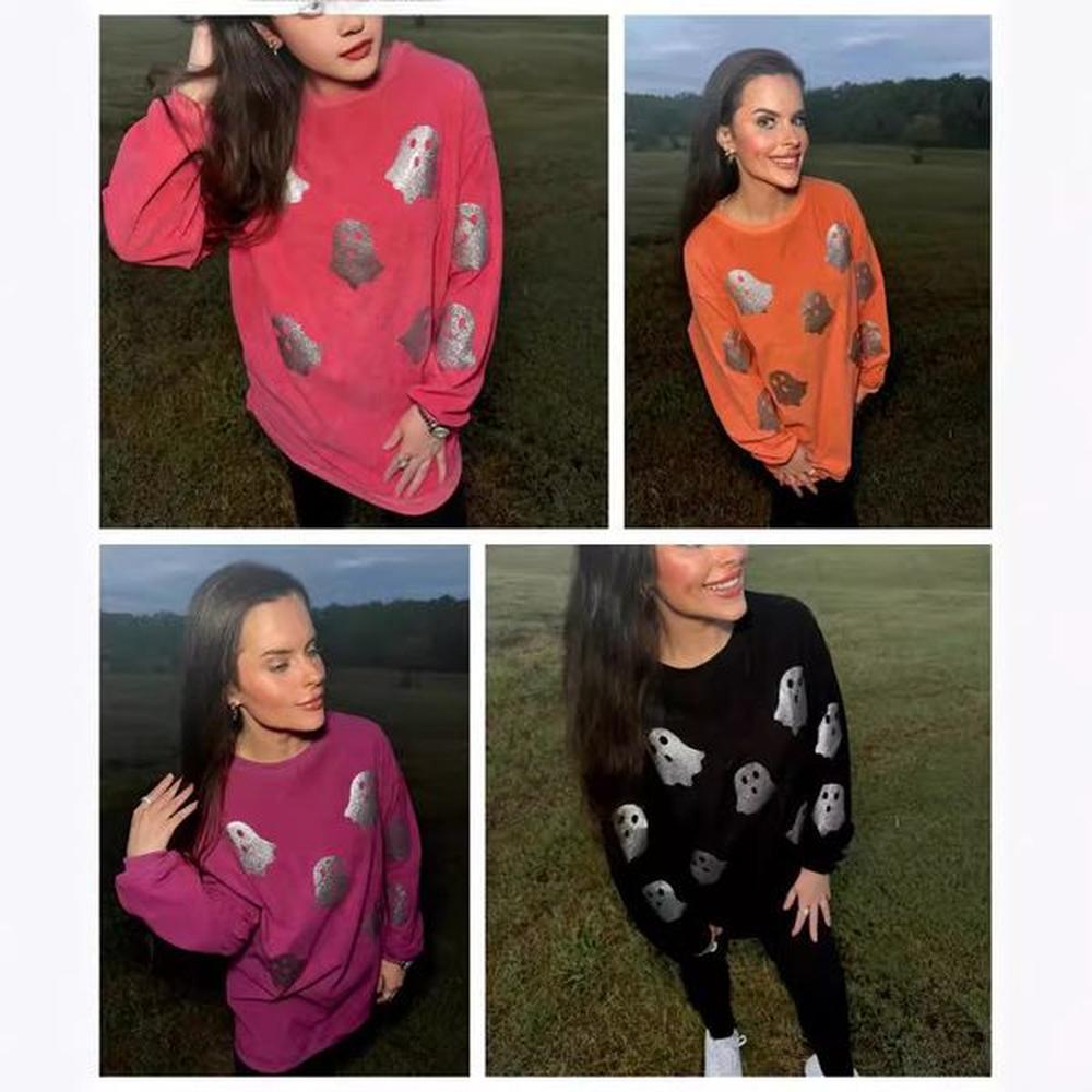 new womens halloween flash ghost top black purple round neck