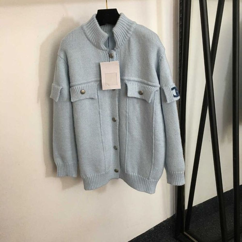 new womens small fragrance button fake pocket stand up