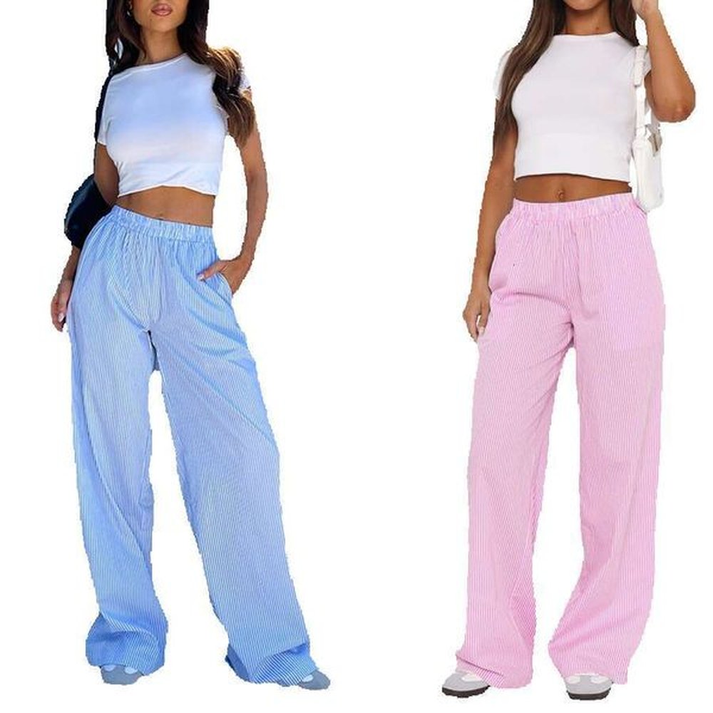 new womens stripe wide leg casual street ins fashion