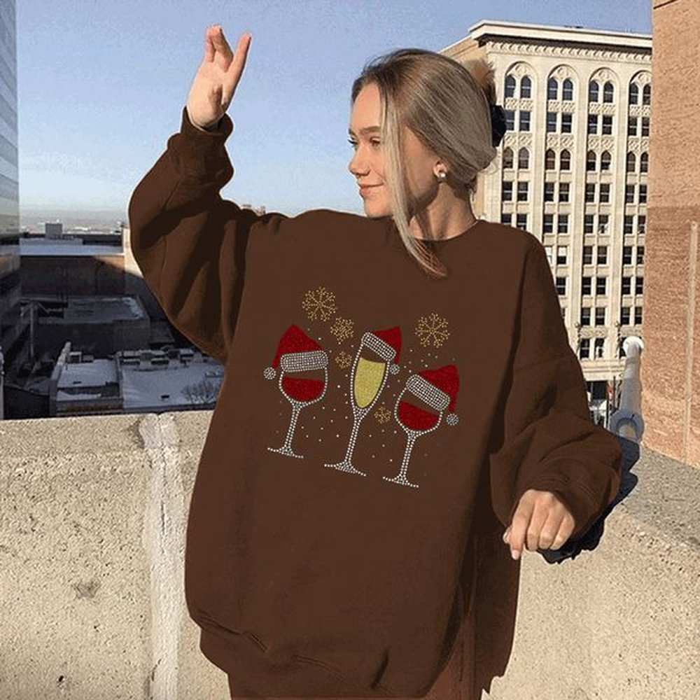 new womens with european size wine glass print round neck