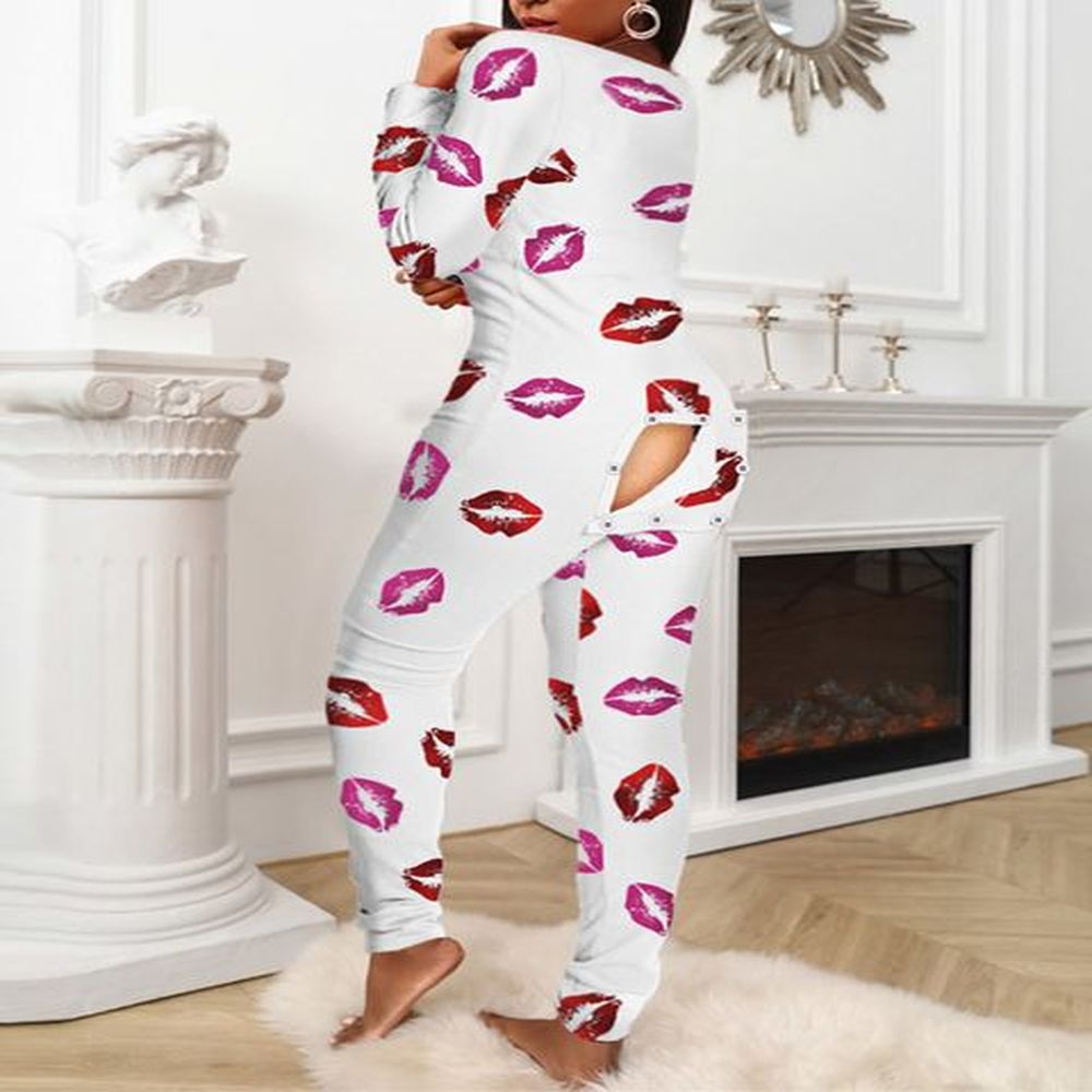new year womens functional buttoned flap lips mouth printed adults