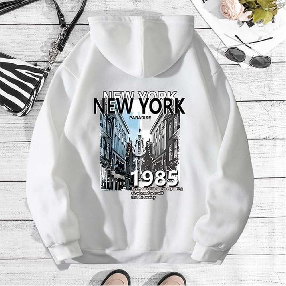 new york city printed hoodie for autumn winter with back