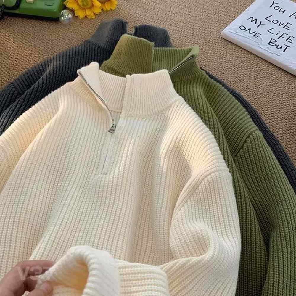 new zipper high neck mens winter collection solid color knitted