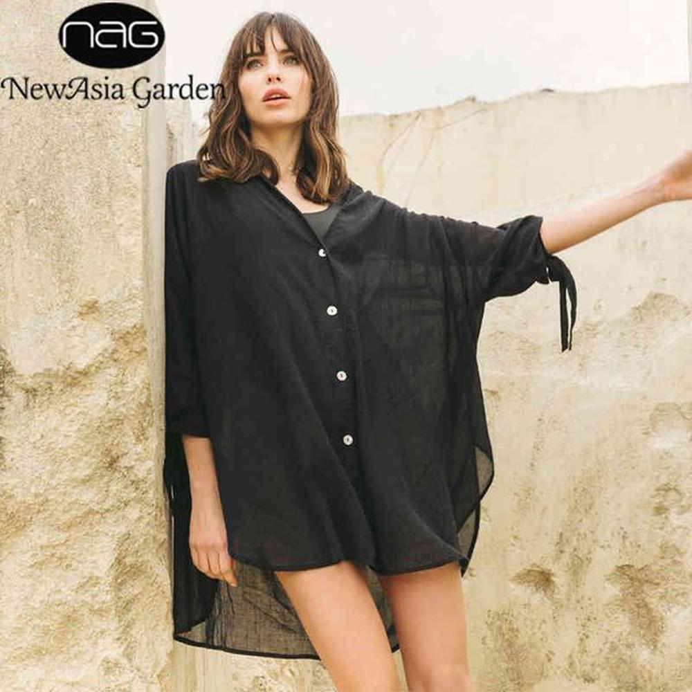 newasia shirt beach dress woman loose hollow out v neck