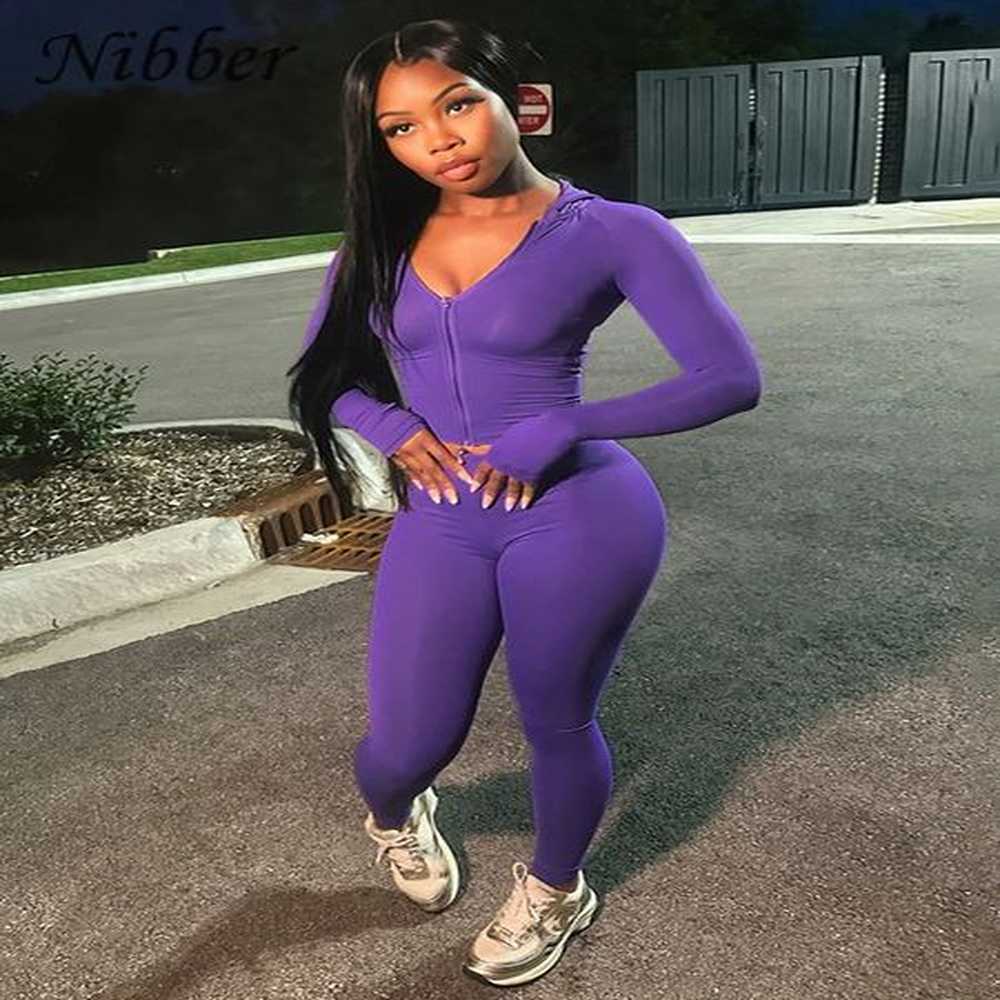 nibber sporty casual piece set women tracksuit hooded zip