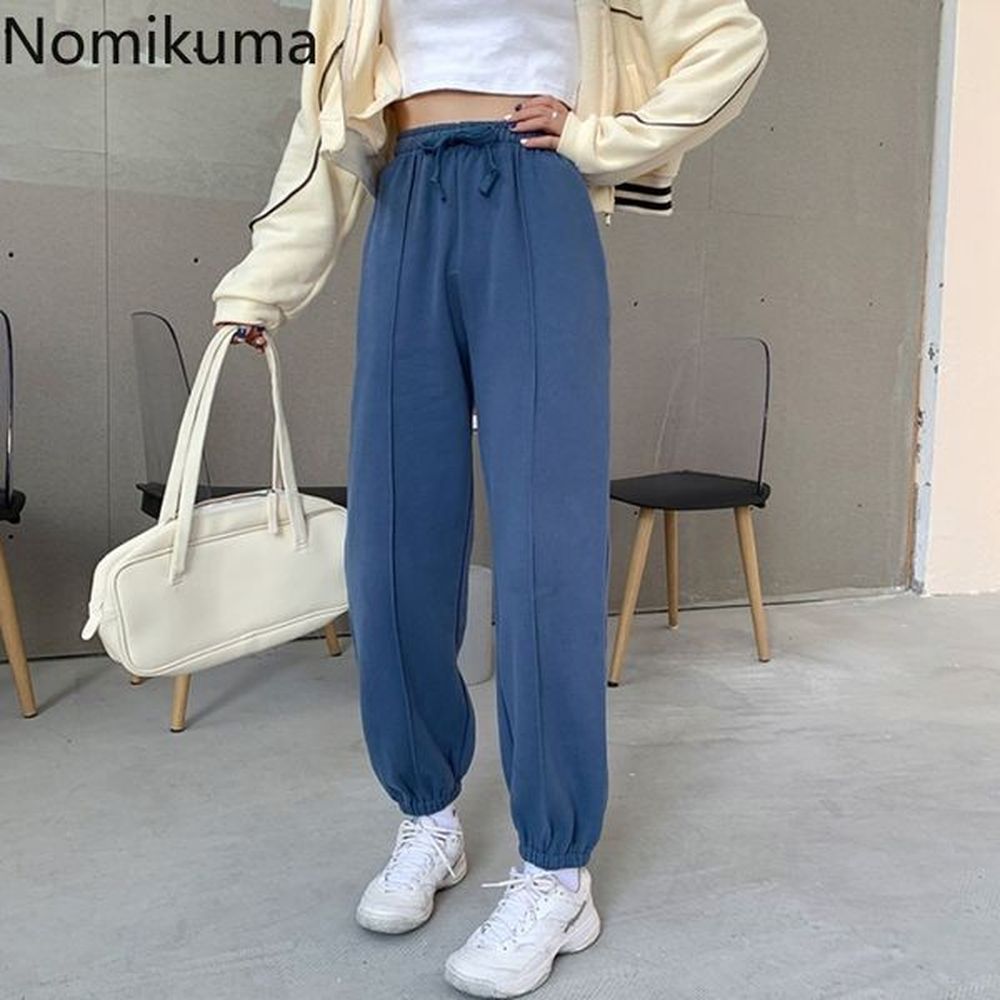 nomikuma fleece sweatpants causal lace up stretch high waist long